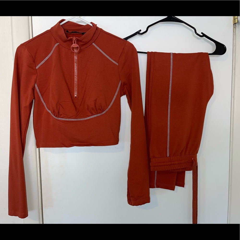 Cute brick orange color 2 piece jogger style outfit